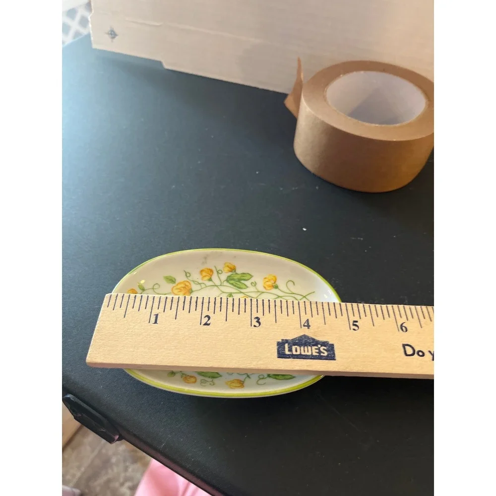 Vintage Floral Ceramic Trinket Dish Oval Yellow Flower Ashtray‎ 4.5in